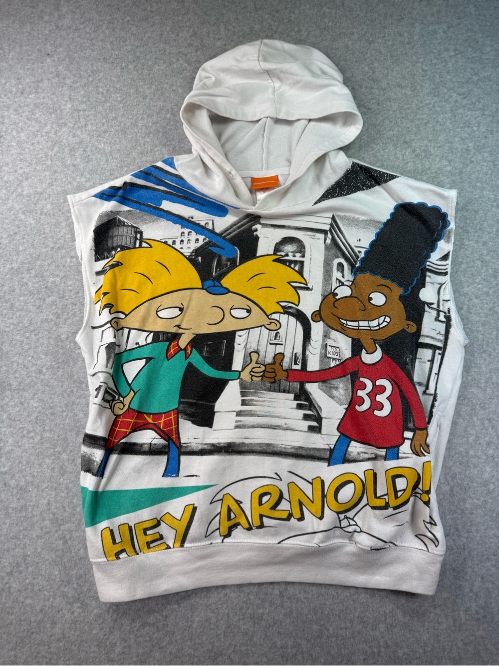 Nickelodeon Orange-Label “Hey Arnold” White Hoodie with cut off sleeves Size M